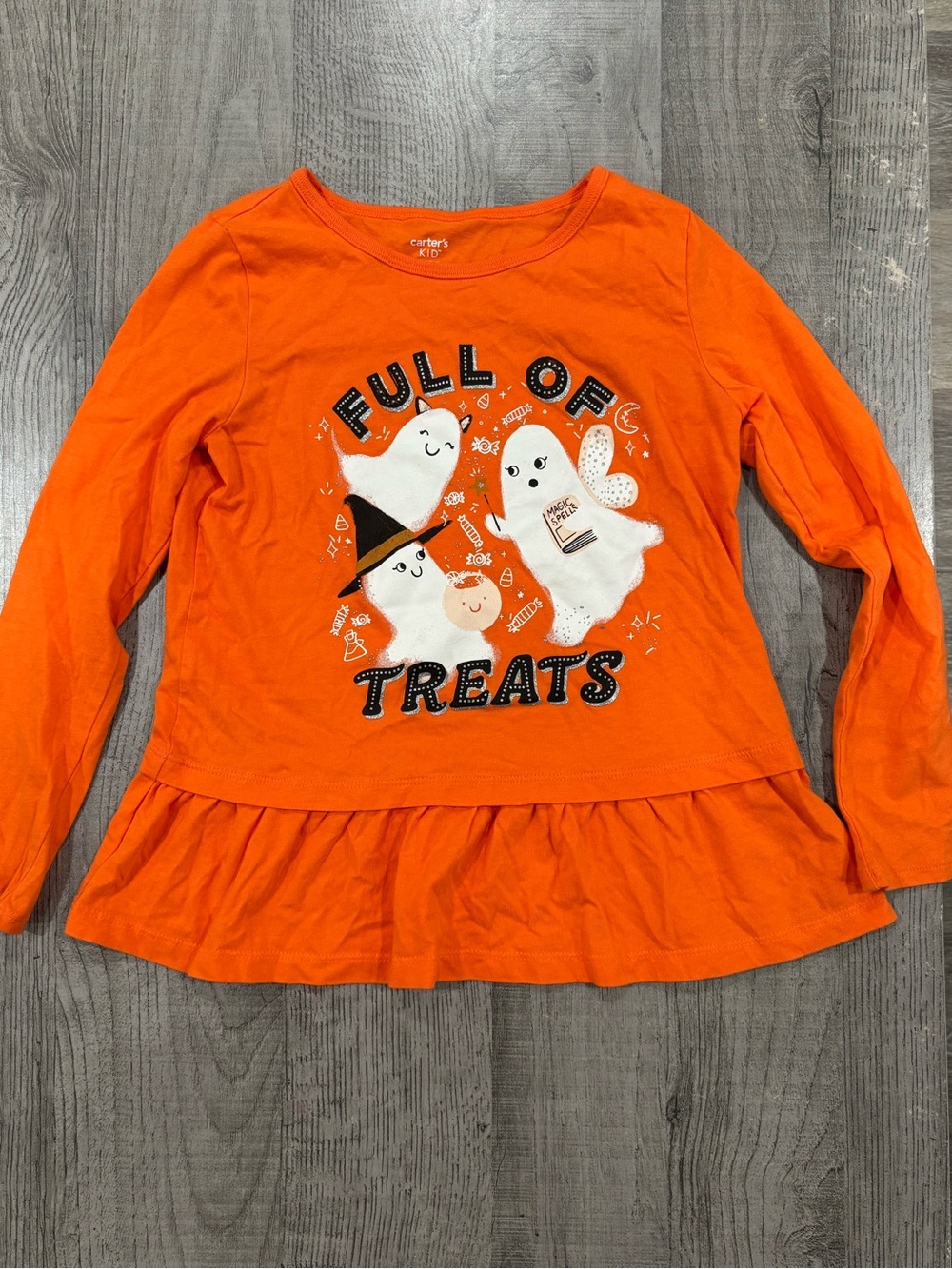Carter's Orange Halloween Ghost Peplum Top with 'Full of Treats' Graphic Size 8